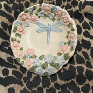 Pfalzgraff Dragonfly Plate Floral Rose Flowers Cottagecore Decor Dish Spoon Rest